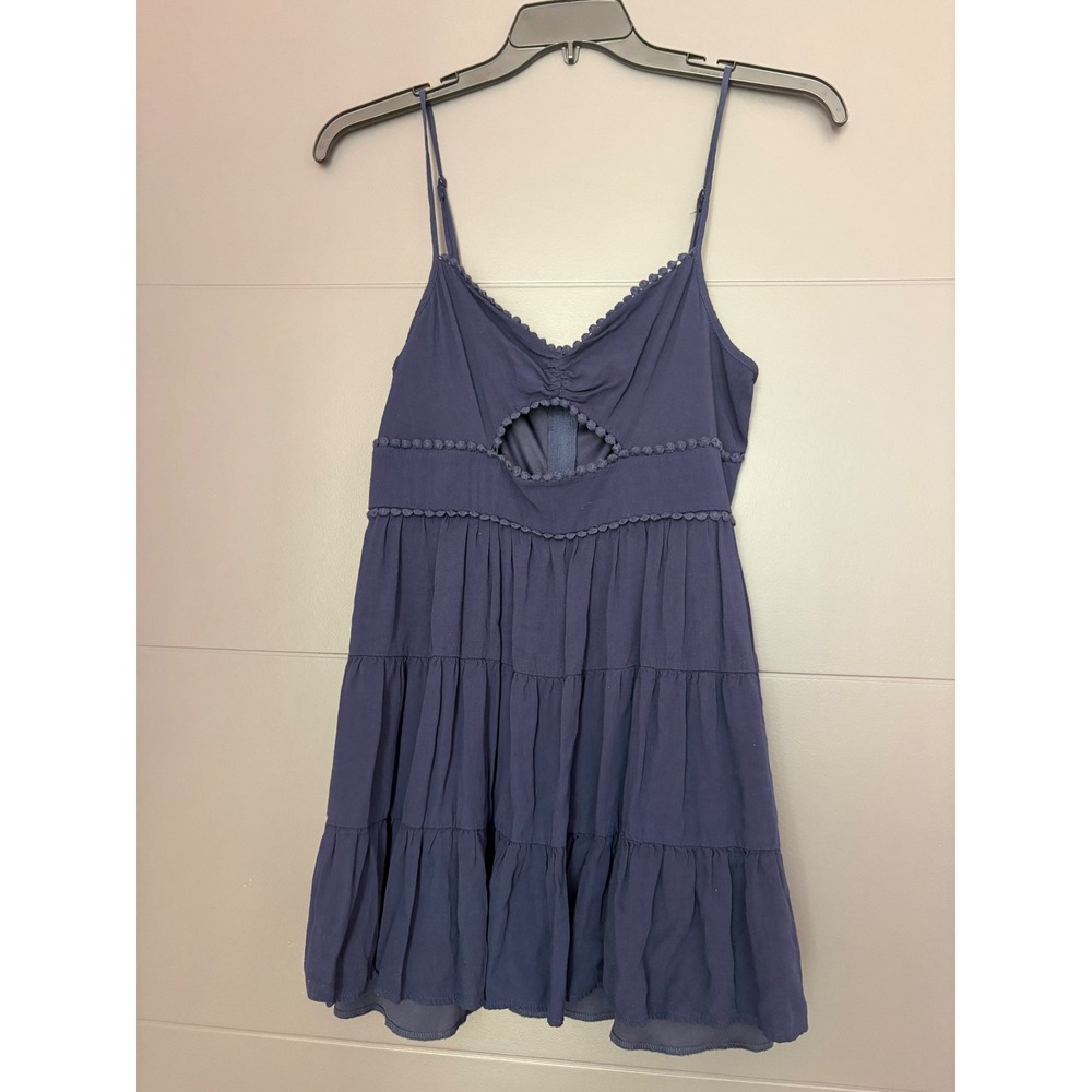 Trixxi Womens Navy Blue Tiered Cutout Mini Dress Size L Adjustable Straps Ruffle